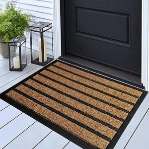 ubdyo Extra Durable Door Mat - Dirt Trapping Outdoor Welcome Mats - Non-Slip Outdoor Indoor Entrance - Low Profile Front Doormat (30" x 17", Bright Brown)