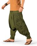 The Veshti Company Men's Boho Harems Pants Cotton Oversized Printed Baggy Yoga Lounge Pant with Pocket, Green - Mythical Mana, M