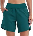 Willit Women's 7" Swim Board Shorts Quick Dry Beach Swimming Shorts UPF 50+ High Waisted Liner Pockets Teal Size 18