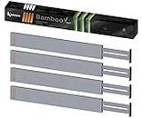 Kamoro HOME & KITCHEN Separadores de cajones de bambú natural - Con muelle para una sujeción firme - Extremos que protegen los muebles [juego de 4] - Ajustable entre 45 y 57 cm - Gris