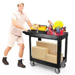 500lbs Heavy Duty Utility Cart on Wheels, Kalolary 2 Tier Extra Capacity Rolling Trolley Cart Multi-Purpose Large Service Cart with Handle Black Storage Organizer Mobile Tool Cart for Warehouse