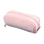 Pencil Case Aesthetic,Large Pencil Case Kids 3 Compartments, Canvas Pencil Pouch Organizer for School Supplies, Pencils Case Adult Makeup Bag for Women Girls(Pink)