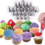 Saubhagya Global 24 Piece Cake Decorating Tips with Steel Nozzle Set & 1 Frosting Icing Piping Bag, Reusable & Washable