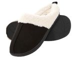 Floopi House Slippers for Women, Fur Lined Clog Womens Slippers Cozy Memory Foam with Indoor & Outdoor Anti Skid Sole, Black, L