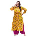 Tissu Women's Plus Size Yellow & Pink Printed Kurta with Palazzo (T-Plus-642_Yellow_5XL)