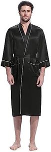 LilySilk 100% Silk Robe for Men Contrast White Trim Long Sleeve Shawl Collar Long Silk Kimono Bathrobe Male Sleepwear Lightweight Luxury Soft Comfy Black X-Small