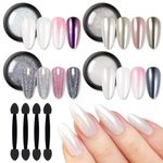 BORN PRETTY Chrome Nail Powder Metallic Holo Nail Glitter Powder Super Mirror Rainbow Neon Shiny Nail Pearl Powder with Magic Effect for Decoration Manicure Design 4 Boxes