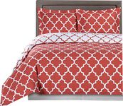 sheetsnthings Meridian 250-Thread-Count, 100-Percent Cotton King-California King Reversible 3PC Duvet Cover Set, Coral and White