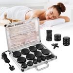 Hot Stones Massage Kit with Heater, 21Pcs Portable Electric Hot Stones Massage Set with Heater, Hot Rocks Basalt Massage Stones for Home Spa Warming Therapy Relaxing