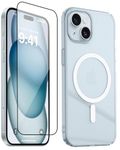 eller santé® 2in1 Value Combo Pack Glassy MagPro Silicone Mag-Safe Back Cover + Tempered Glass Screen Guard for iPhone 15 (Transparent)