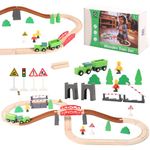 Asweets Wooden Train Set for Toddler,42 Pcs with Wooden Train Track Fits Thomas,Brio,Melissa and Doug Changeable Expandable Train Toy for 3 4 5 Years Old Boys and Girls