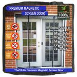 TheFitLife Double Door Magnetic Screen - Mesh Curtain with Full Frame Hook & Loop Powerful Magnets, Snap Shut Automatically for Patio, Sliding Or Large Door (Black Fits Doors up to 64''x80'' Max)…