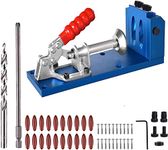 Pocket Hole Jig Kit Tool for Carpentry Positioner Pocket Dowel Hole Jig System Set with Drill Bit Square Driver Screws 48 PCS Aluminum Woodworking Punch Locator Kit