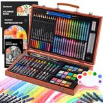 Shuttle Art 106 Piece Deluxe Art Set, Art Supplies in Wooden Case, Painting Drawing Art Kit with Acrylic Paint Pencils Oil Pastels Watercolor Cakes Coloring Book Watercolor Sketch Pad for Kids Adults