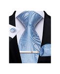 DiBanGu Light Blue Paisley Tie Set for Men Silk Necktie Pocket Square Cufflinks Tie Clip Woven