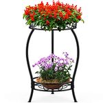 Mutool 2 Tier Metal Plant Stands for Flower Pot, 19.2 Inch Short Plant Stand for Outdor Indoor Plant, Plant Pot Holder Plant Table for Garden Patio, Black