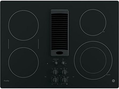 GE PP9830DJBB Profile Series Electric Cooktop with 4 Burners and 3-Speed Downdraft Exhaust System, 30", Black