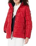 Tommy Hilfiger Women's Zip Up Short Puffer Jacket Coat, Crimson, XL