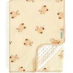 Baby Blanket for Boys Girls, Double-Sided Minky Muslin Blankets with Dotted Backing, Nursery Newborn Bed Blanket, 39 x 43 Inches(Bear)