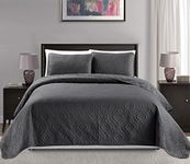 Mk Collection King/California king over size 118"x106" 3 pc Diamond Bedspread Bed-cover Embossed solid Dark Grey/Charcoal New