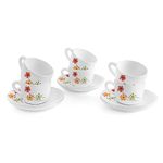 CELLO Dazzle Queen Cup & Saucer 130 ml | Home and Kitchen Decor Items | Cups, Mugs and Saucer for Kitchen | Coffee Cup and Saucer Set | Set of 6 | Margarita, White