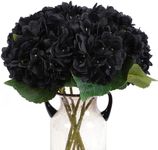 Kimura's Cabin 6Pcs Black Hydrangea Flowers Bouquets Silk Fake Flowers with Stems Faux Artificial Flower for Home Wedding Festival Party Decoration Halloween Table Core Decoration(Black)