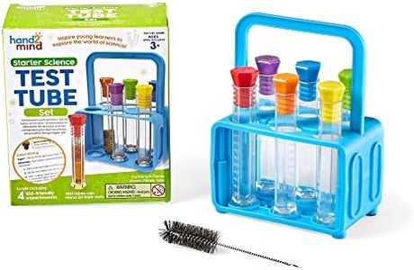 hand2mind Starter Science Test Tube Set, Flat Bottom Test Tubes, Science Lab for Kids, Test Tube Rack, Science Supplies,Test Tubes with Lids, Science Experiments, Science Kits for Kids (Six Tubes)