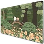 DSKGSJH Anime Forest Desk Mat,Cute Green Mouse Pad, Full Desktop Pad XXL Gaming Mousemat XL, Extended Korean Animals Bear Bunny Keyboard Mat Large 31.5x15.7 Inch Non-Slip&Stitched Edges, Orange