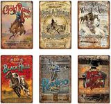 Fcimu 6 Pieces Rustic Western Cowboy Tin Wall Sign - Vintage Retro Cowboy Code Decor for Bedroom, Western Wall Art for Garage Bar Coffee Kitchen Home Wall decoration, 12 x 8 inch