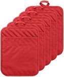 GROBRO7 5Pack Pocket Pot Holders Cotton Heat Resistant Potholder Multipurpose Hot Pads Machine Washable Oven Mitts Potholders Bulk for Daily Kitchen Baking and Cooking 7 x 9 Inch Red