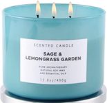 Sage Lemongrass Garden Coconut Highly Scented Candles for Home | 3 Wick Soy Candles | Sage Candles for Cleansing House Energy 15.8 oz | Large Aromatherapy Stress Relief Candle for Women & Men