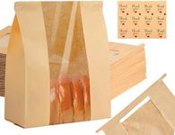 60 Pack Bread Bags for Homemade Bread, 14" X 8.3" X 3.5" Sourdough Bread Bags with Stickers Tin Tie Tab Lock Paper Bread Bags with Window Large Bakery Bags Brown Bags for Homemade Bread Storage