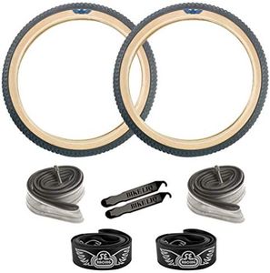 SE Bikes Cub OEM BMX Durable Wire Bead Replacement Dirt Street Bike Tire Tube Rim Strip Lever Kit Bundle (Black Tan, 20)