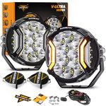 Auxbeam 5In V-Ultra Series 172W LED Light Pods, Offroad Round Driving Light with Amber DRL, 270° Wide Range Super Bright Side Shooter White Hyper Spot Beam Universal Lights with Black Cover-2 Piece