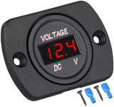 DC 12V 24V Car Voltmeter with LED Digital Display and Mounting Plate, Waterproof Voltage Gauge Meter with Terminals for Boat Marine Vehicle Motorcycle Truck, Round Voltage Gauge Meter with Red Light