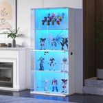 HNEBC White Display Cabinet with Glass Door,Lighted 4-Tier Curio Cabinet with3 Color Lights for Collectibles Bookcases,66" Display Case with Human Body Sensor for Living Room/Game Room