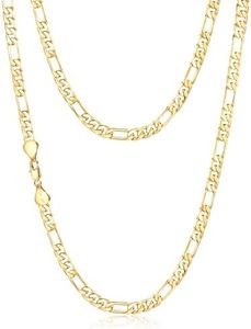 LUCA SMITH 14K Gold Figaro Chain Necklace, Italian Link Chain for Men Women, Heavy Duty Yet Dainty Non-tarnish Hypoallogic Jewelry, Secure Buckle Classic Everyday Wear 6mm 24 Inch