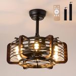 Caged Ceiling Fan with Lights and Remote, 18" Black Modern Industrial Ceiling Fan, Rustic Ceiling Fan with Light 6 Speeds Reversible Motor Farmhouse Ceiling Fans for Living Room Kitchen Bedroom