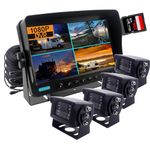 CAMSLEAD 9 inch Monitor 1080P Rear View Camera System, DVR Recorder, Support 256GB SD Card, 4 Channel Input, Quad Split Screen, 1080P Backup Camera for Trucks, Trailers, motorhomes, Caravans, RV