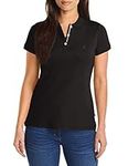 Nautica Women's 3-Button Short Sleeve Breathable 100% Cotton Polo Shirt, True Black, Large