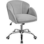 Yaheetech Velvet Computer Chair Office Desk Chair Cute Makeup Vanity Chair with Armrests for Bedroom Modern Swivel Rolling Chair for Women Light Gray