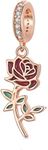 Red Rose Charms Pendant for Pandora Bracelets,925 Sterling Silver Rose Gold Plated Hanging Charm Bead,Christmas Gift