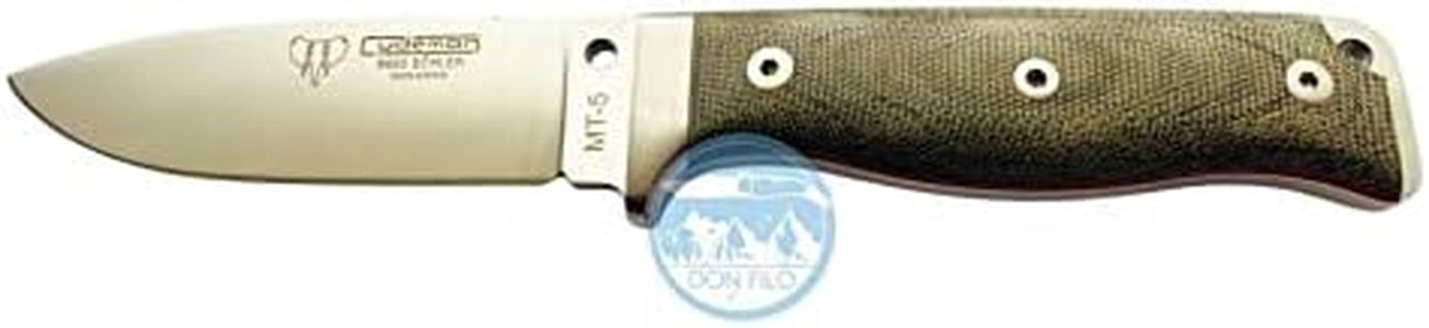 Cuchillo Cudeman 120-F MT-5 LIMITADO hoja de acero inoxidable Böhler N-695 de 11 cm empuñadura de micarta canvas verde de 11,5 cm funda de cuero + Portabotellas de regalo