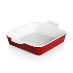 Sweejar Ceramic Baking Dish, 8 x 8 Cake Baking Pan for Brownie, Porcelain Square Bakeware with Double Handle for Casserole, Lasagna, Family Dinner (Red)