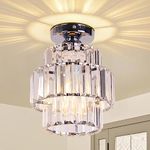 Cainjiazh Mini Chandelier Crystal Chandeliers Lighting Flush Mount Ceiling Light Double-Layers Crystal Modern Chandelier Lighting Fixture for Bedroom Hallway Bar Kitchen Living Room(Chrome)