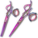 Swivel 5.5" Saki Kohana Pink Hair Shear Set (Swivel Cutting Shears, Swivel Thinning Shears, Razor, Case) - 440C Steel - For Professional Use