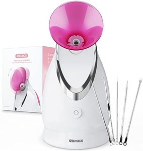 EZBASICS Facial Steamer Ionic Face Steamer for Home Facial, Warm Mist Humidifier Atomizer for Face Sauna Spa Sinuses Moisturizing, Unclogs Pores, with Stainless Steel Skin Kit(Pink)