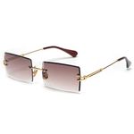 kachawoo Rectangle Sunglasses Women Rimless Square Sun Glasses for Women Christmas Gifts, Gold With Brown, Medium