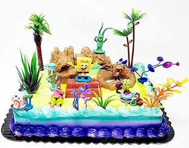 Spongebob Squarepants Cake Topper Set Featuring Patrick, Plankten, Squidward, Sandy and Friends with Decorative Accessories