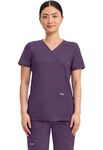 Cherokee Scrubs Top for Women Mock Wrap with 3 Pockets, Soft, 2-Way Stretch & Durable Fabric - WW610, L, Eggplant